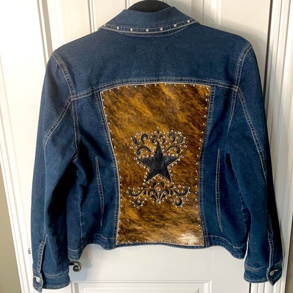 Beautifully designed Bling Jean Jacket with Cowhide detail - Picture 2 of 8
